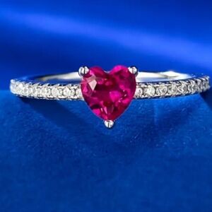 Heart-Shaped Pink Gemstone Silver Ring